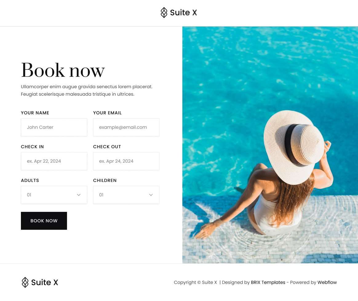 Suite X - Booking Page - Hotel Webflow Template