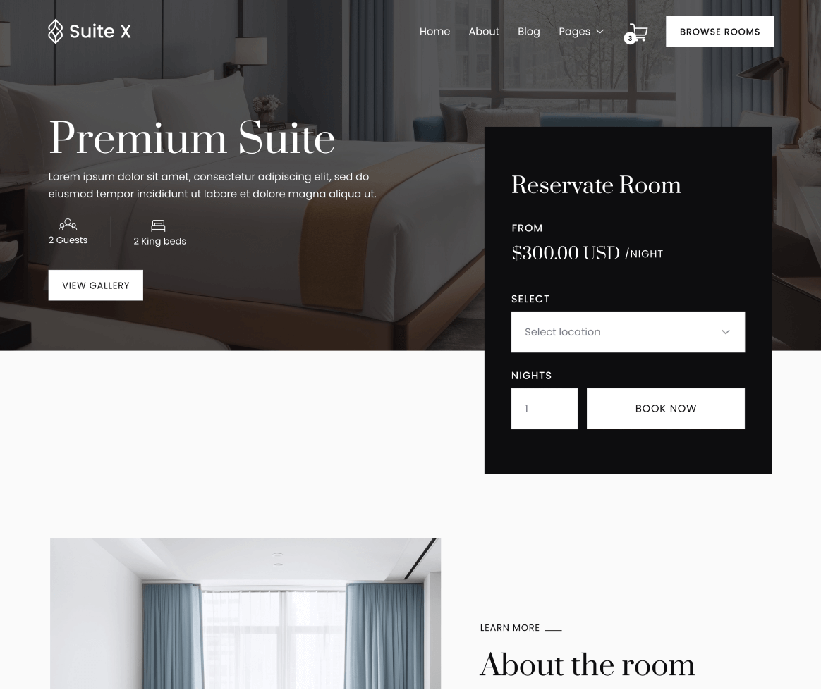 Suite X - Room Single Page - Hotel Webflow Template