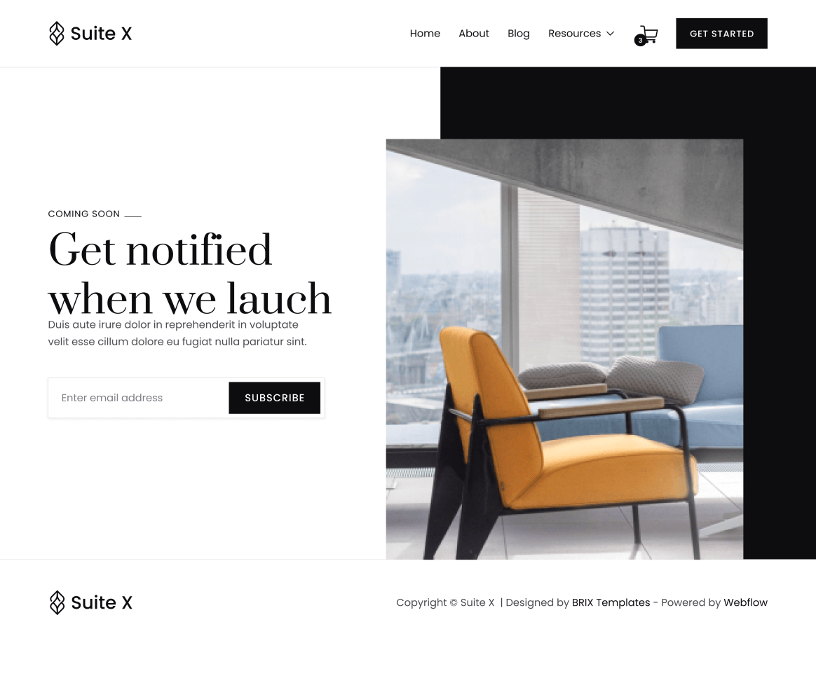 Suite X - Coming Soon Page - Hotel Webflow Template