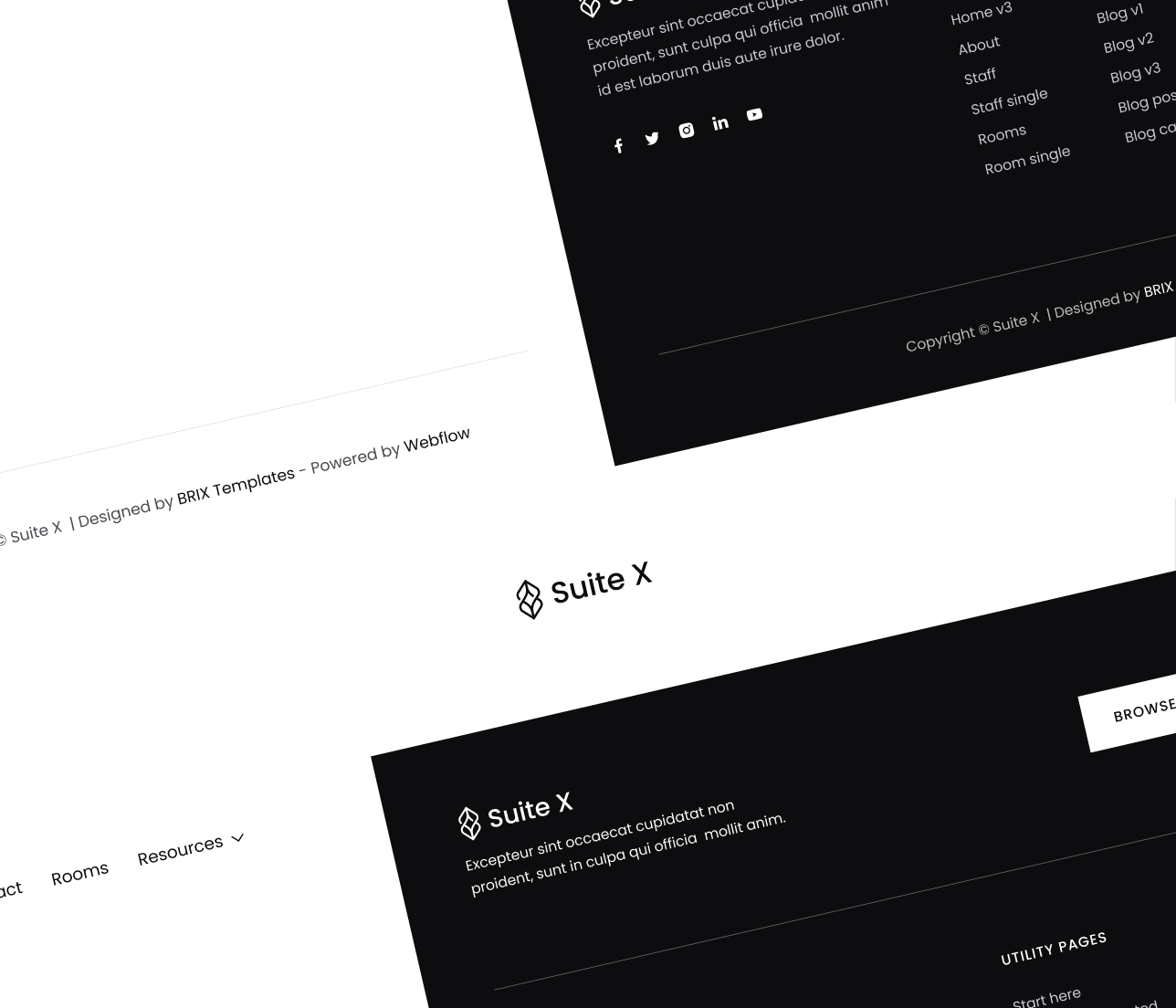 Suite X - 3 Headers And Footers - Hotel Webflow Template