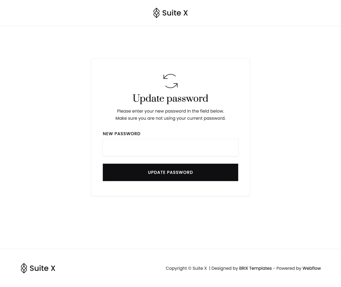 Suite X - Update Password Page - Hotel Webflow Template