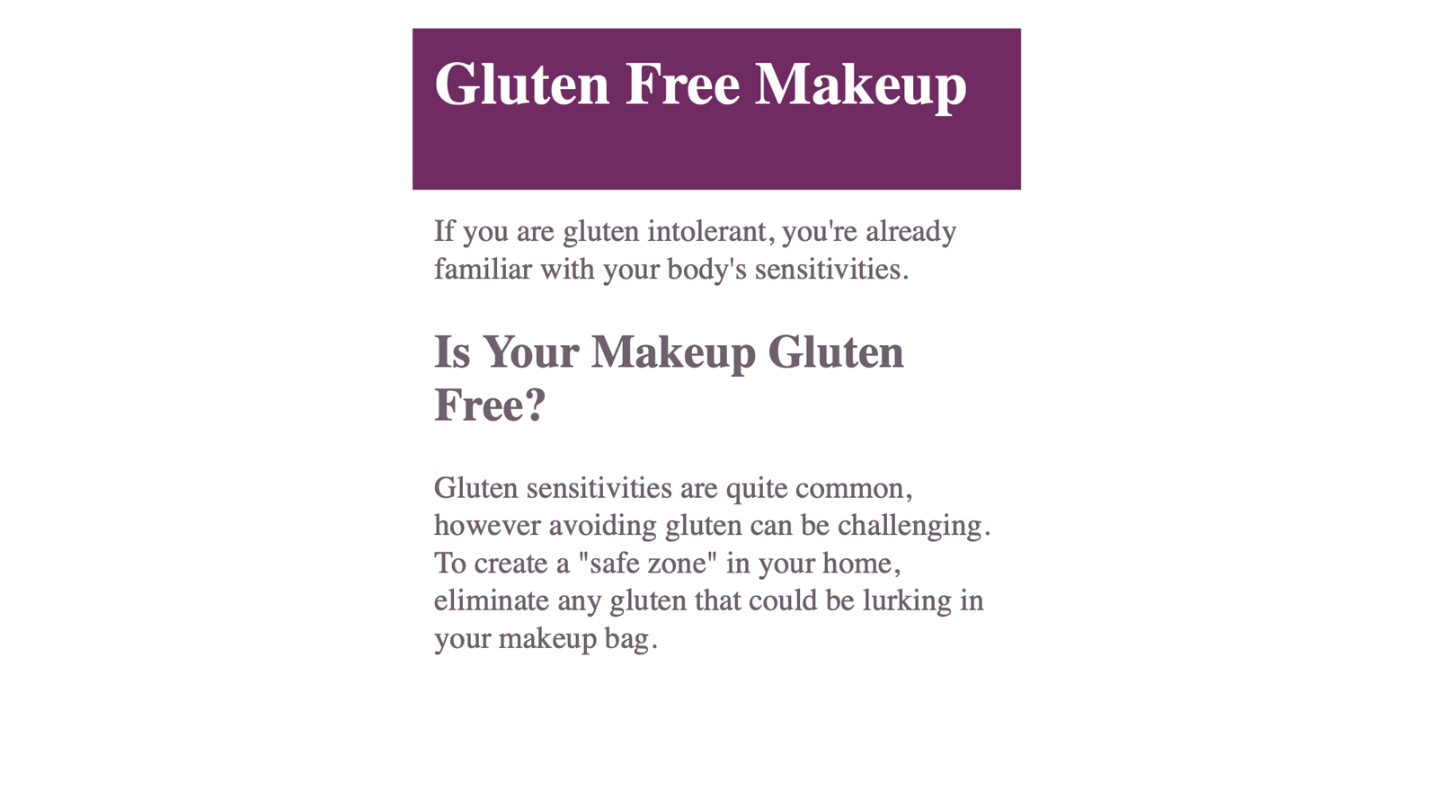 SMM Cosmetics gluten-free makeup search ad campaign landing page