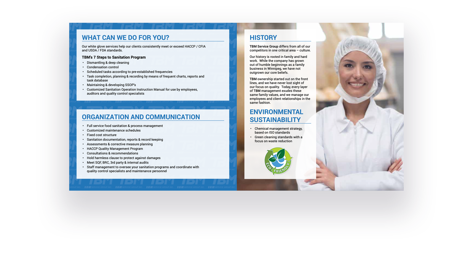 TBM food sanitation services brochure, page 2