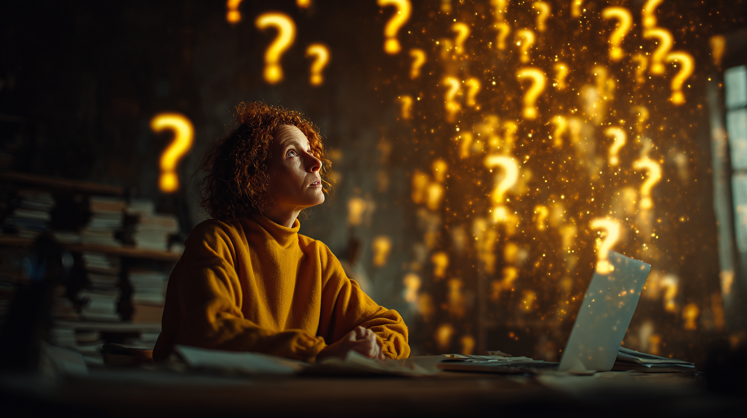 Woman searching online using a laptop for answer engine optimization