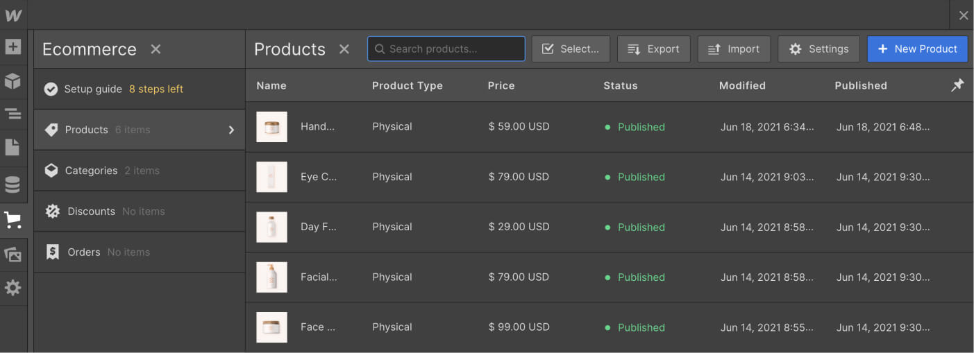 eCommerce Products - Spa X Webflow Template