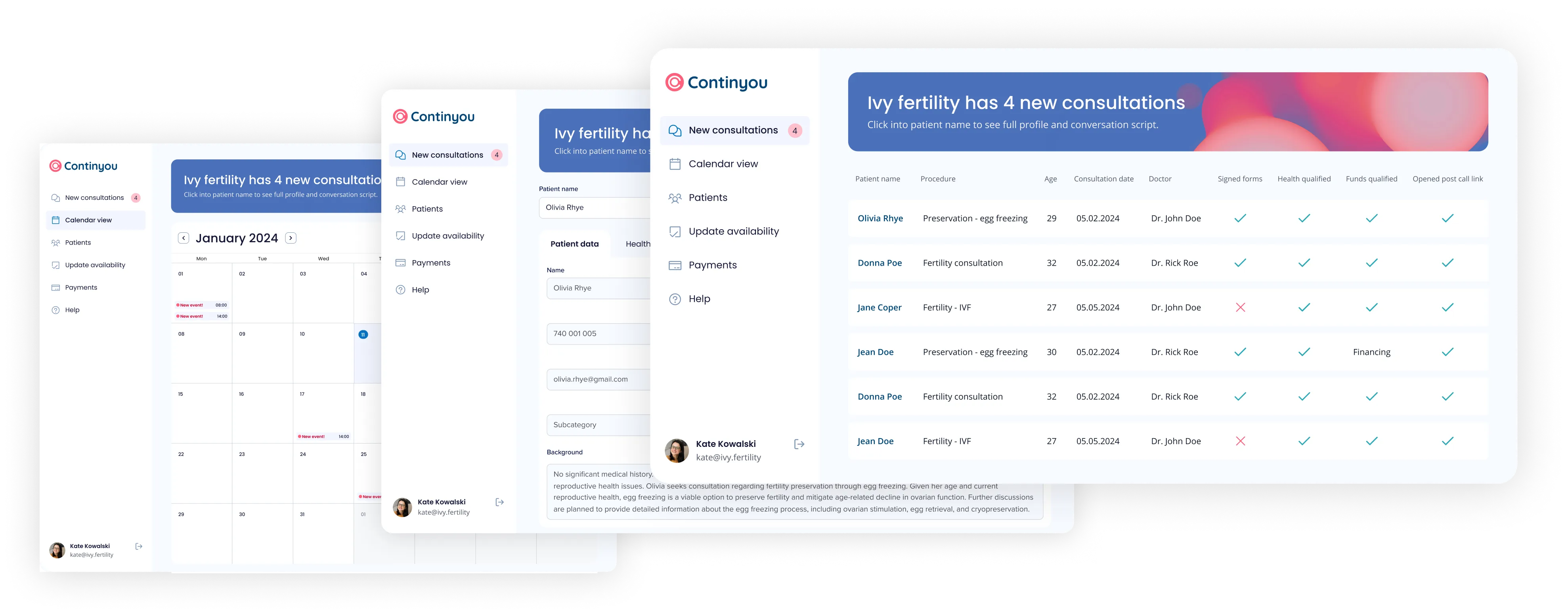 A preview for Continyou admin panel