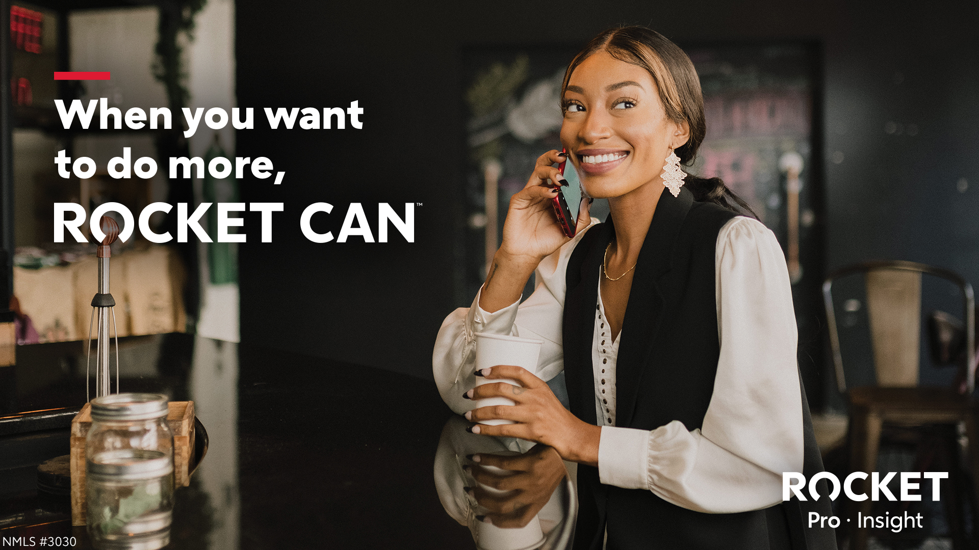 Four images showing real estate professionals with Rocket Pro Insight branding and different roles: a life coach with two clients at a table, an interior designer presenting a chair, an analyst working with a colleague, and a real estate agent placing a sold sign outside a house.