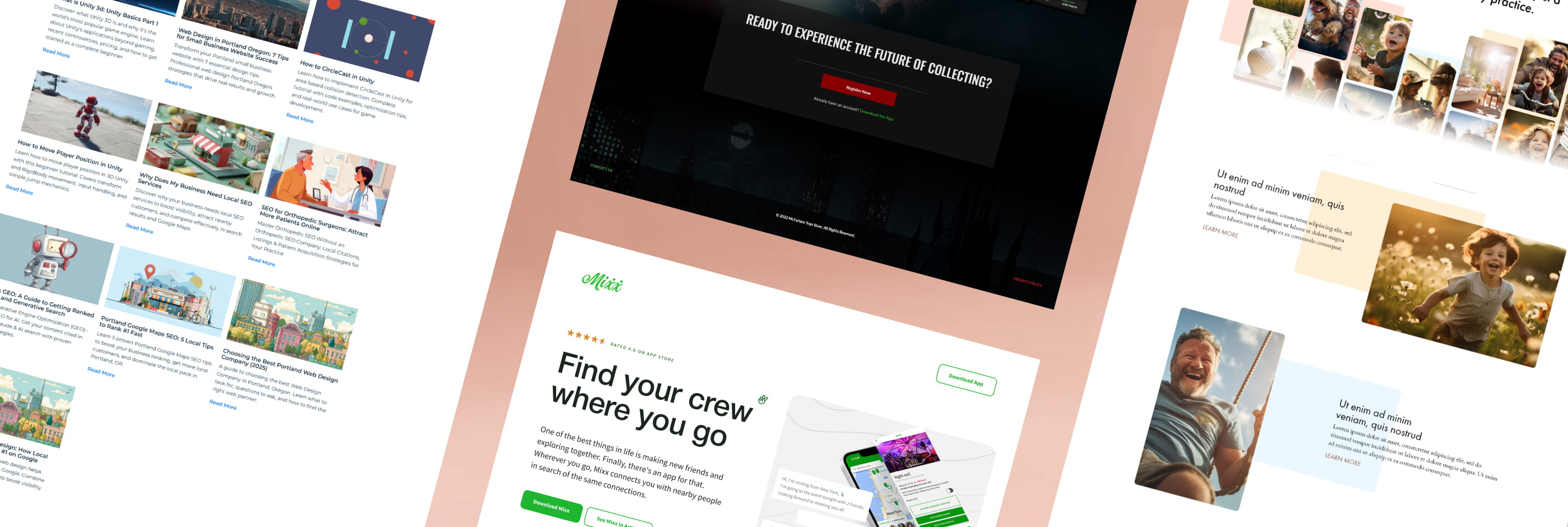 Examples of different business website designs and layouts