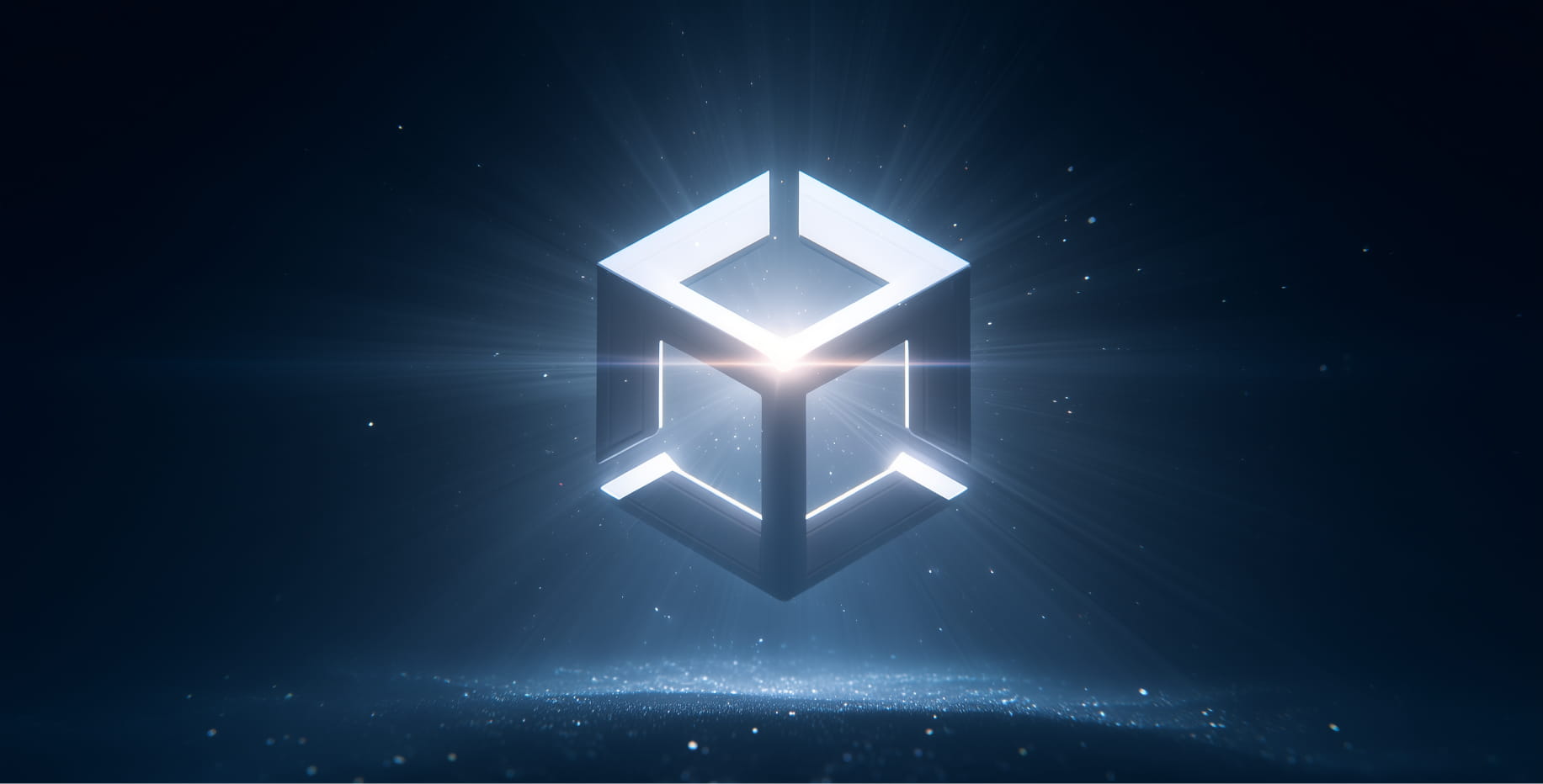 Glowing abstract cube symbol representing Unity game engine platform and its terms of service overview