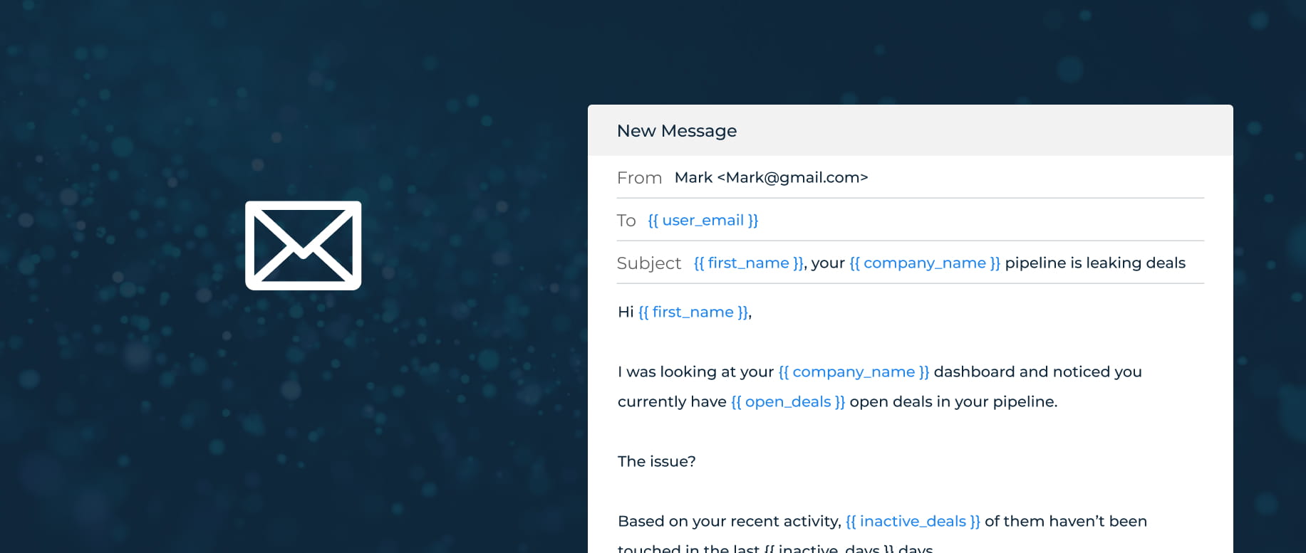 Email template with dynamic personalization fields showing AI-powered email marketing and automated customer data insertion