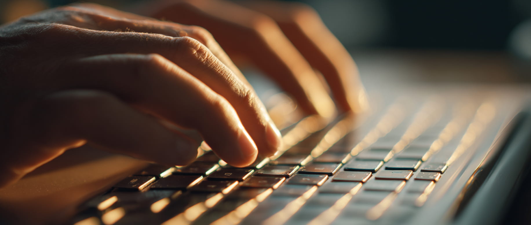 Close-up of hands typing on a laptop keyboard, representing the process of building a minimum viable product (MVP)