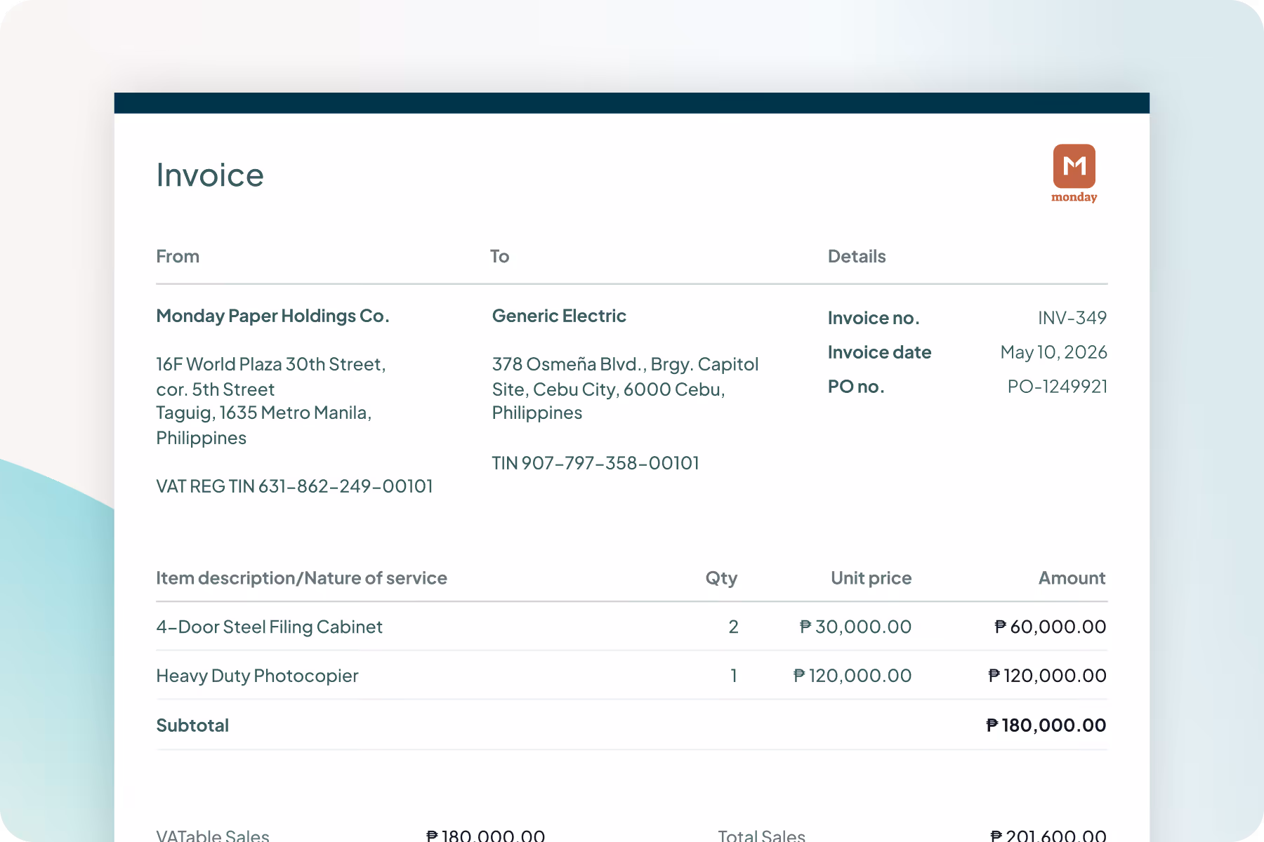 First Circle Invoice digital version where it displays the invoice details
