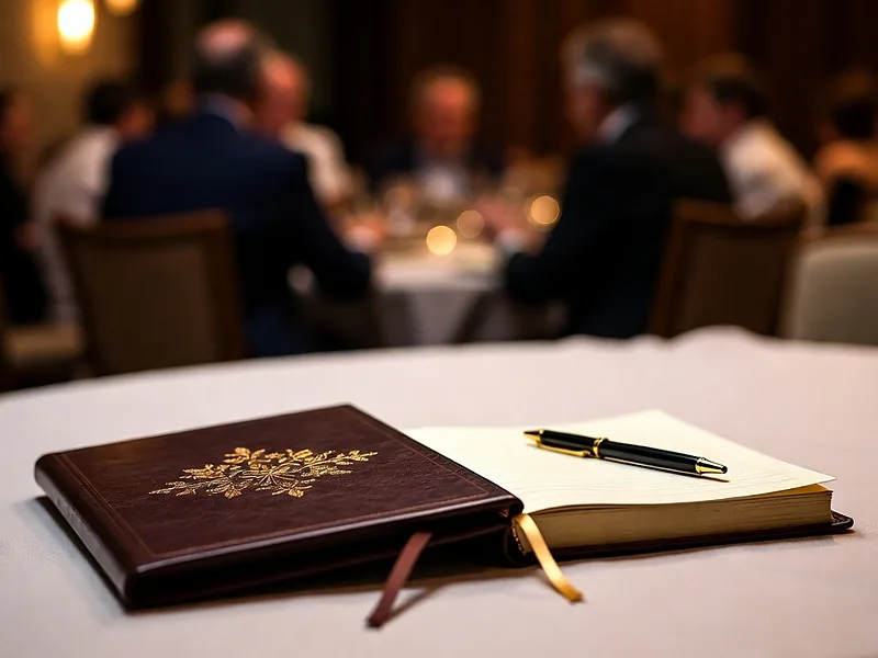 An unsigned wedding guestbook left open on a table at the end of the reception