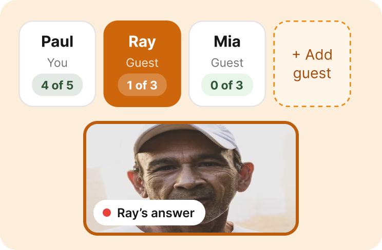 Guest tabs in Folksee with Grandpa Ray recording his answer on a family member's phone