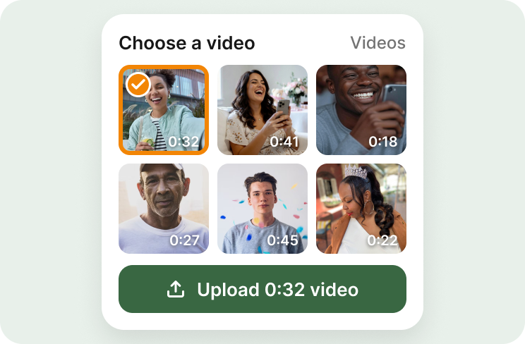 Choosing a video from your phone to upload to a Folksee reel