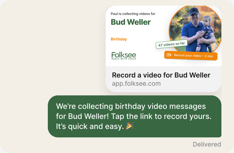 A Folksee invite sent as a text message, with the reel's link preview