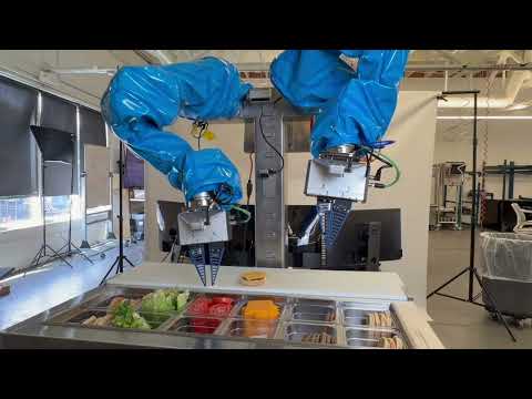 Bi-manual physical AI system for prep table food assembly