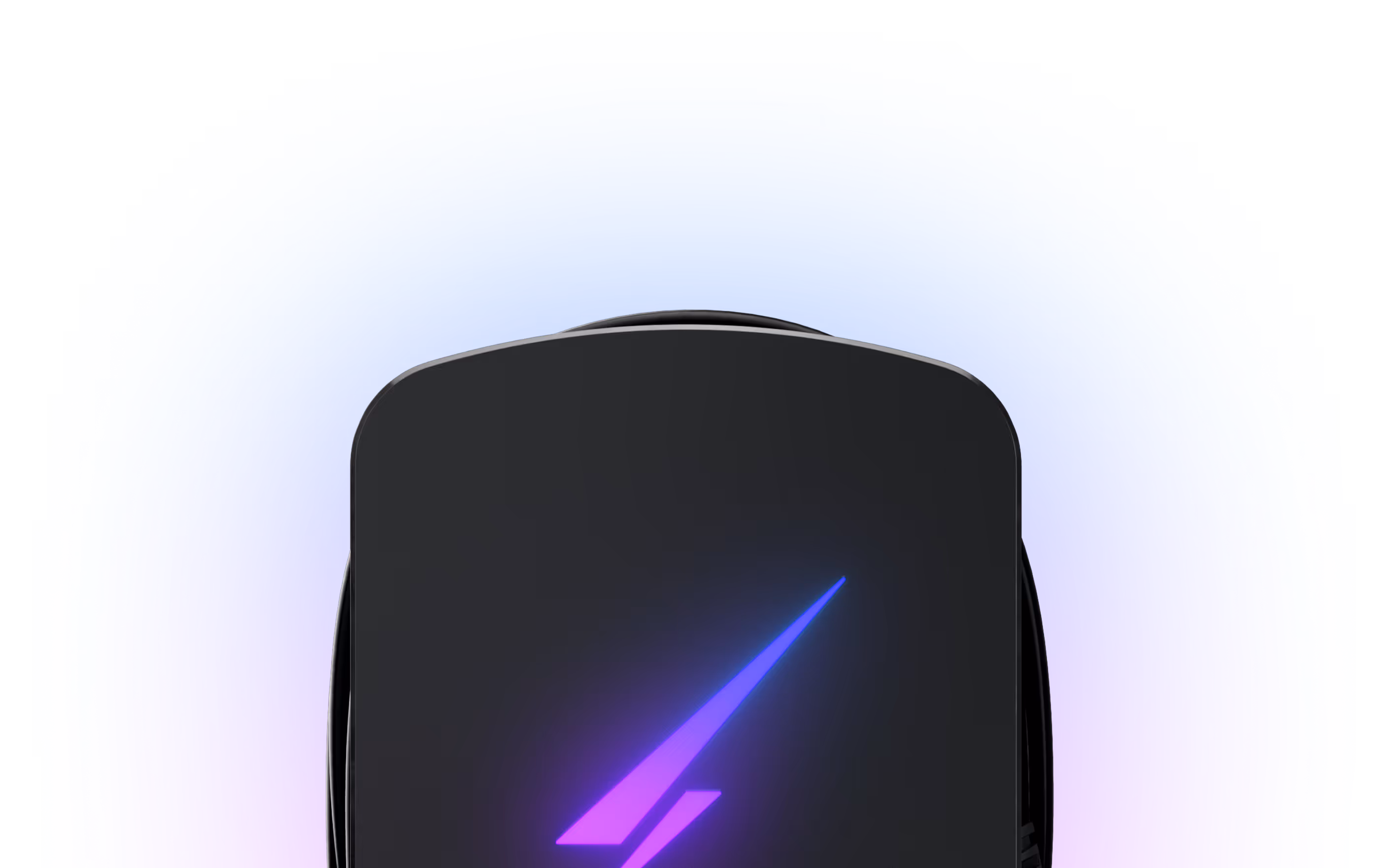 Close-up of Hypervolt smart EV charger with glowing LED lightning logo.