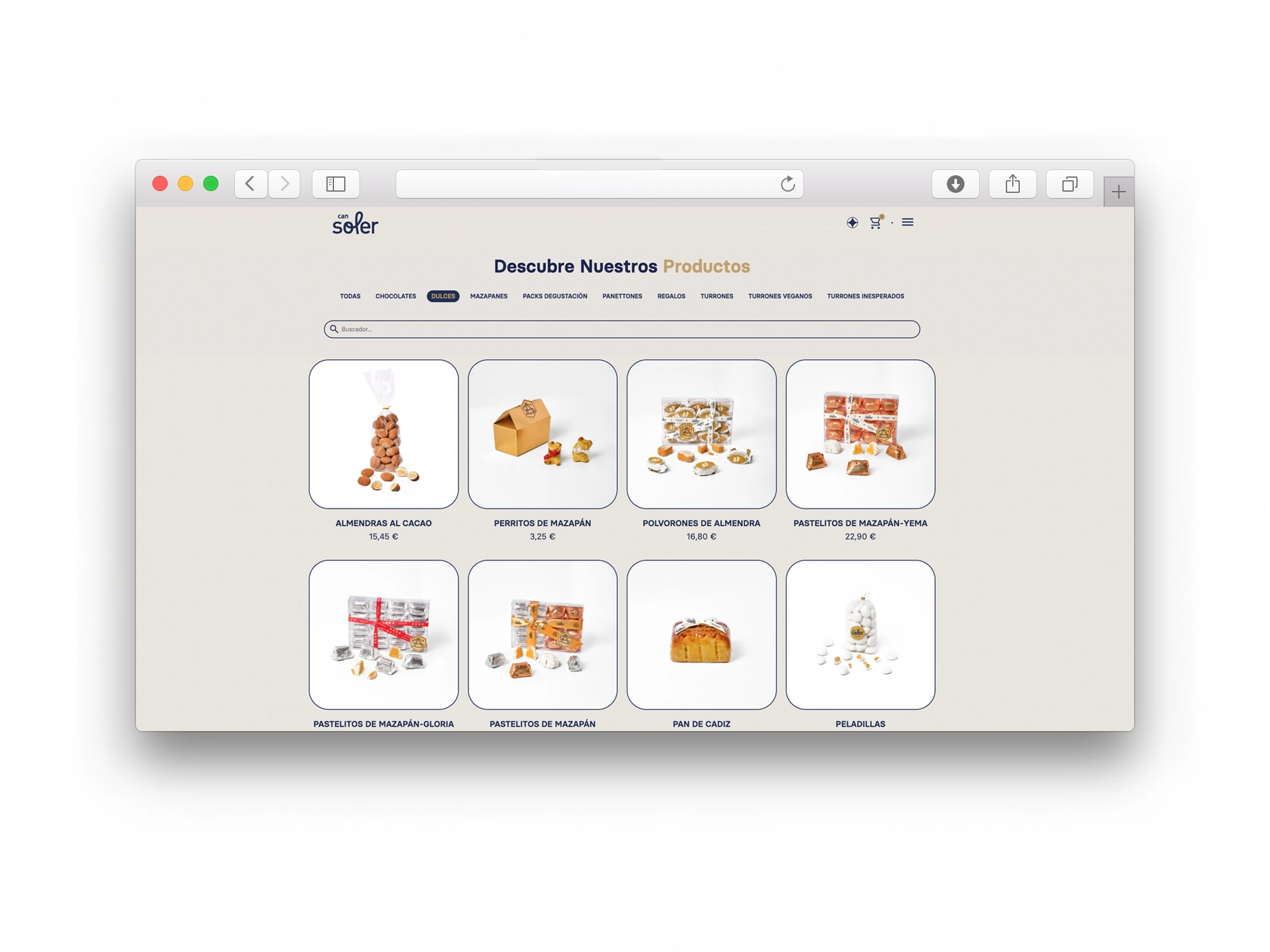 Catálogo de productos Can Soler en su tienda online con fotografías de producto sobre fondo blanco para e-commerce gastronómico