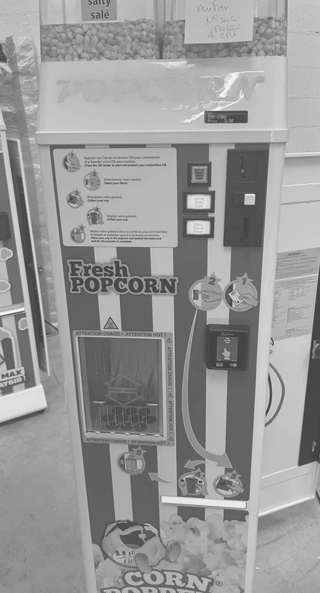 Máquina expendedora de palomitas con terminal Aurency