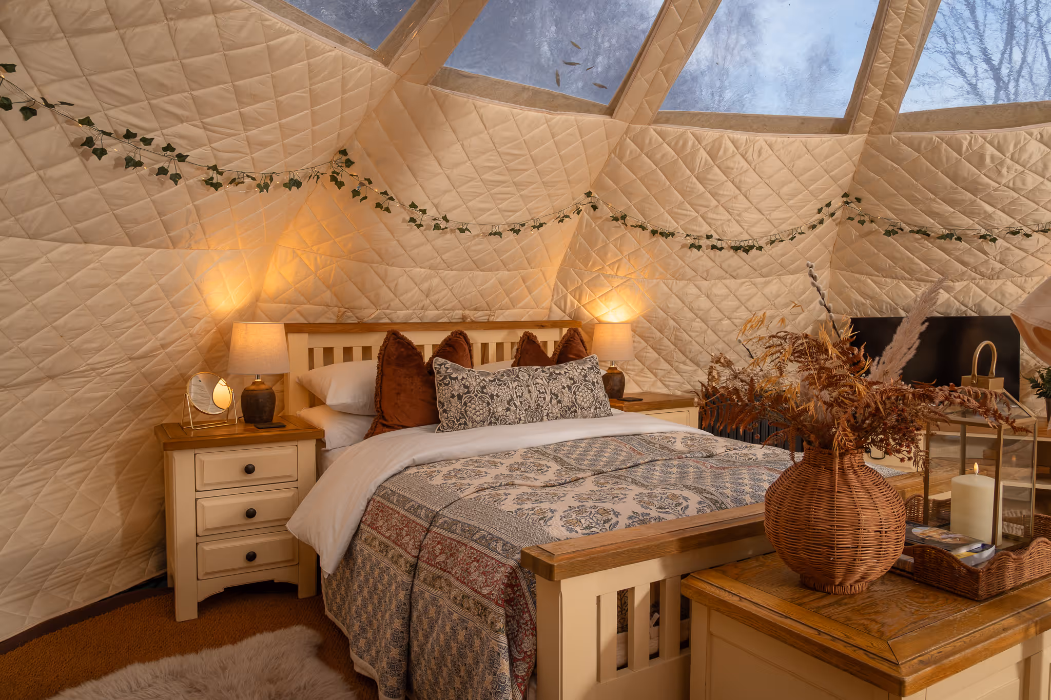 Stargazer Bell Tent interior at Deer's Glade