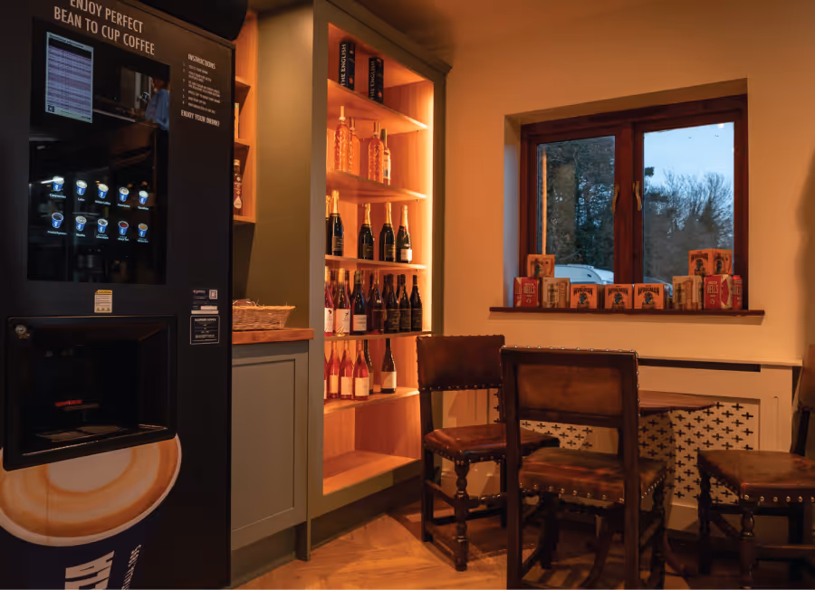Coffee machine and wines at Deer's Glade