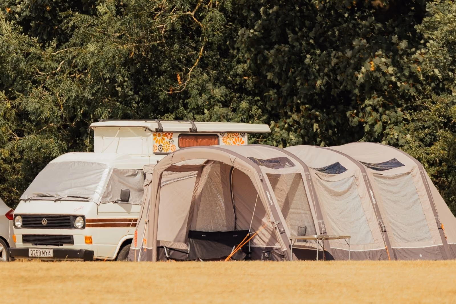 Campervan and tent at Deer's Glade