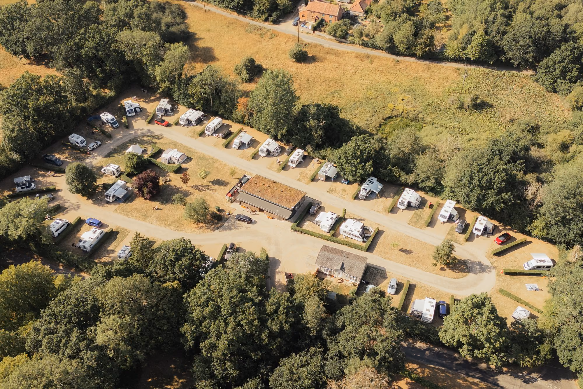 Aerial view of the pitches and facilities building at Deer’s Mead.