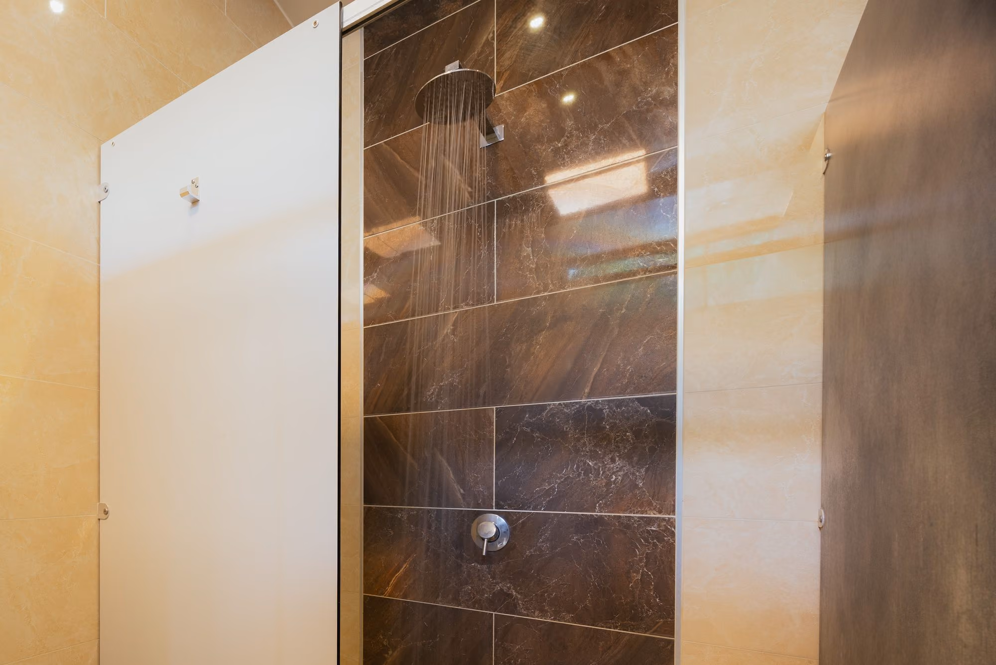 Modern shower cubicle with rainfall shower at Deer’s Mead.