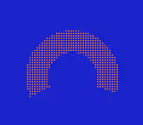 Arc formé de petits points rouges sur fond bleu.