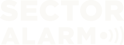 Logo du texte Sector Alarm avec une icône de signal sonore.