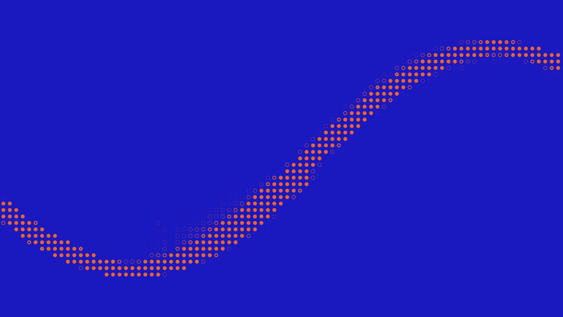 Vague sinusoïdale orange composée de points sur un fond bleu.