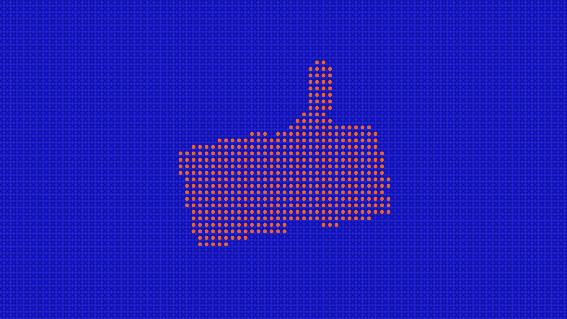Icône pixelisée orange d'un pouce levé sur un fond bleu.