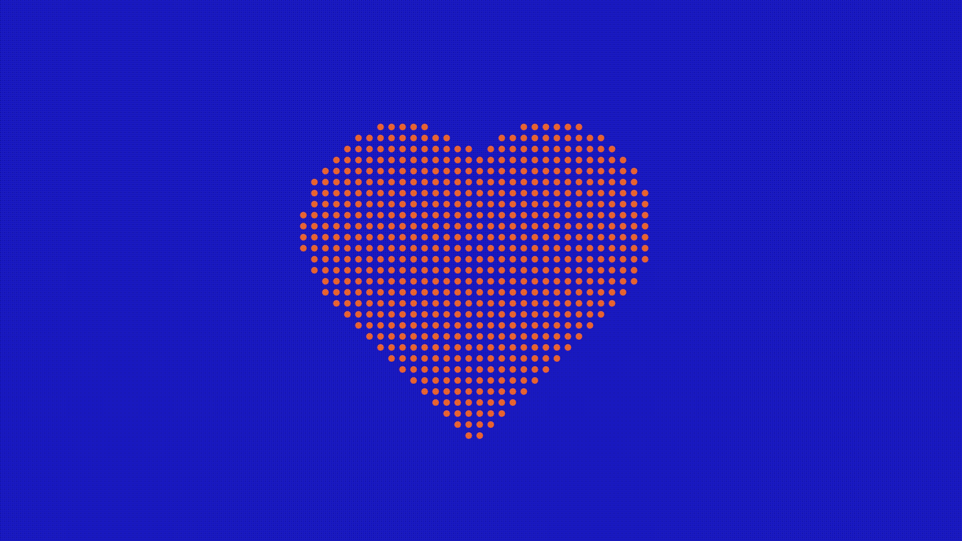 Un cœur rouge constitué de points rouges sur un fond bleu uni.