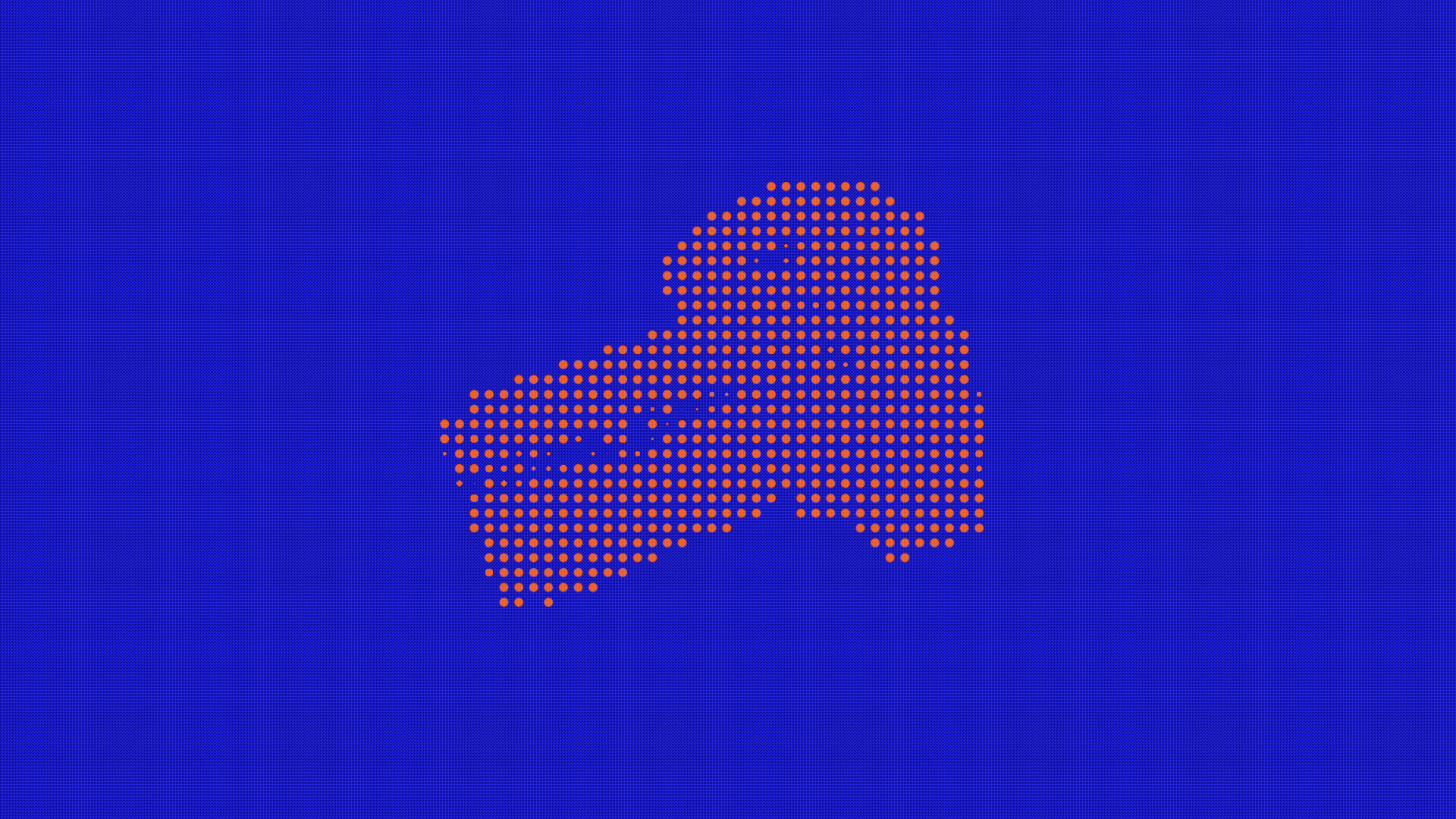 Carte stylisée du Luxembourg en points orange sur fond bleu.