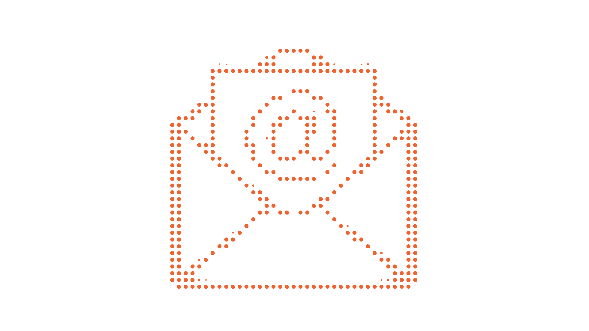 Illustration d'un demi-cercle composé de points orange sur fond noir.