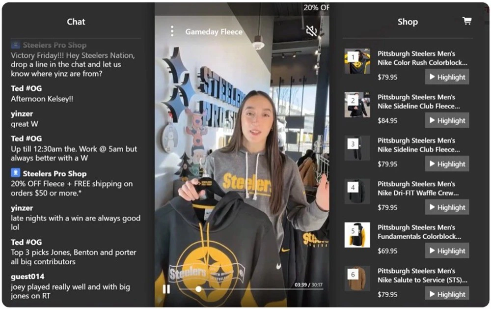 Live video stream featuring auctions and voting