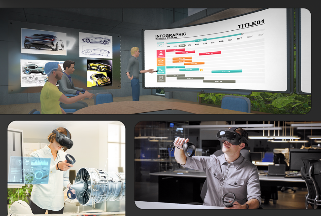 1 man and 1 woman interacting with their VR device