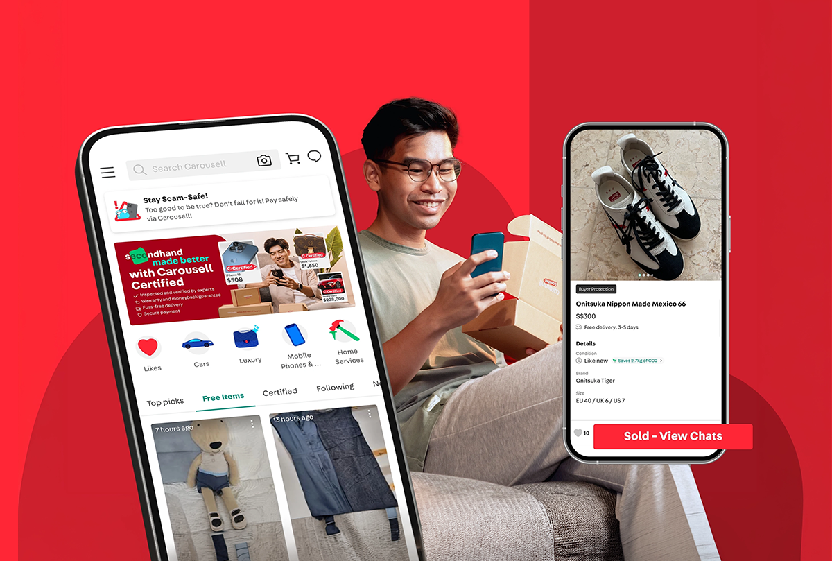 Carousell shopper browsing secondhand listings on the mobile marketplace