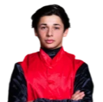 A young man wearing a red and black outfit.