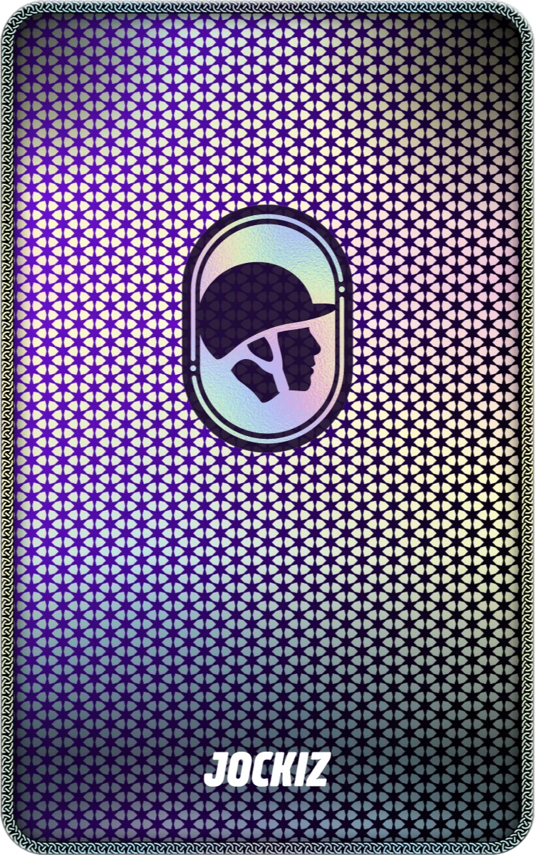A purple and blue background with a helmet on it.