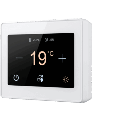 Thermostat blanc moderne accroché à un mur
