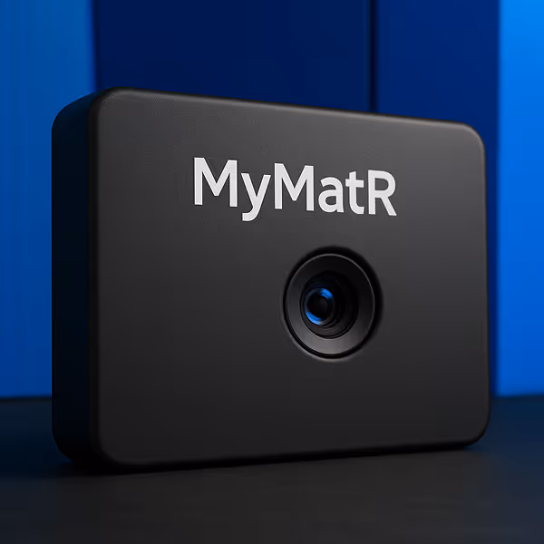 Concept image of the MyMatR Grouch. A camera in the middle of a black box with the word "MyMatR" on top.