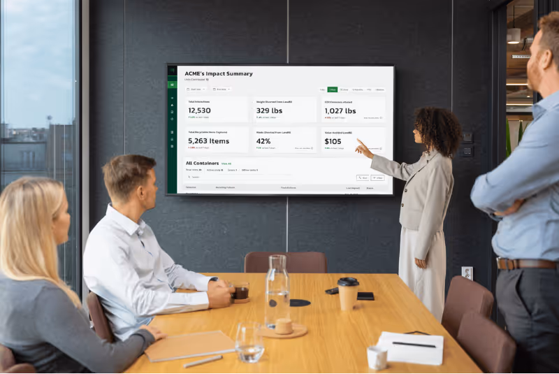 A team delivering a presentation on the MyMatR dashboard's bar graph