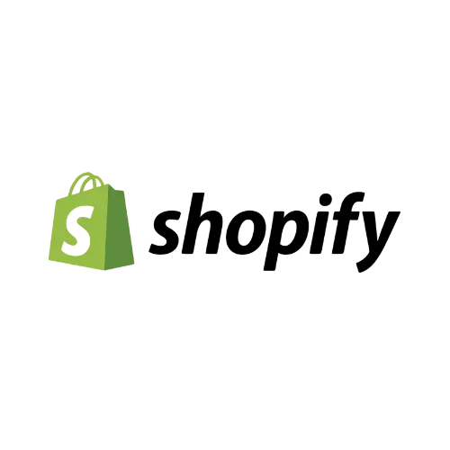 Shopify logo featuring a green shopping bag with a white 'S' beside the text 'shopify'.