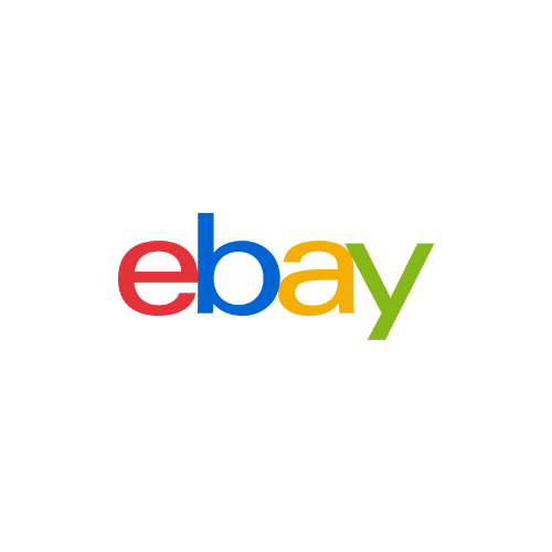 eBay logo with letters in red, blue, yellow, and green on a black background.