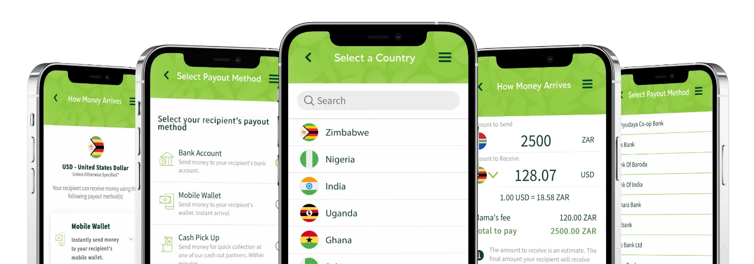 Phones display mama money app ui