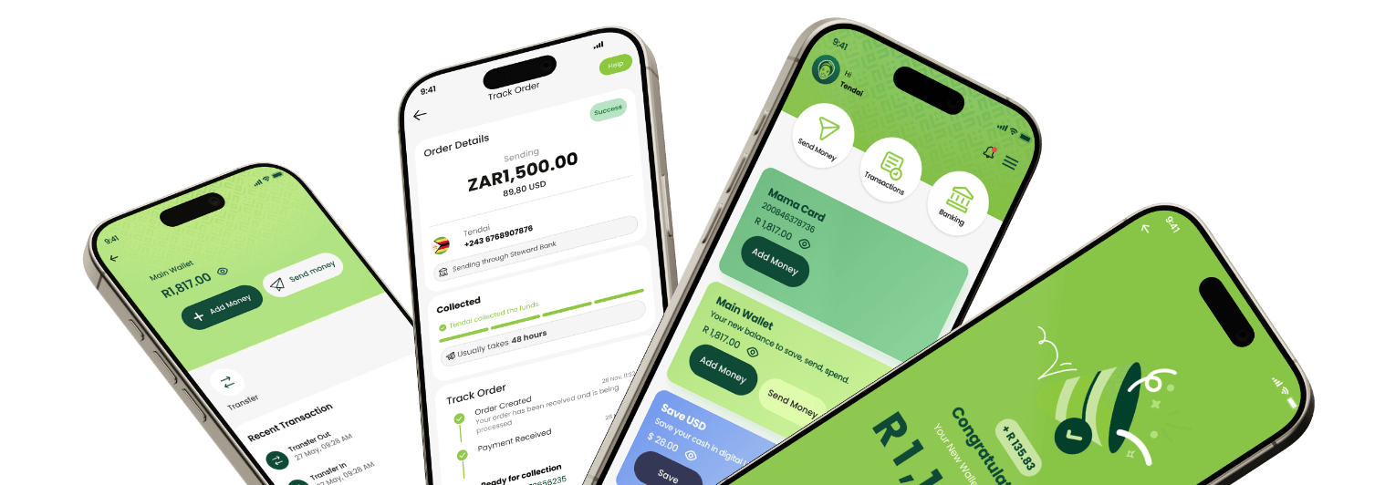 Phones display mama money app ui