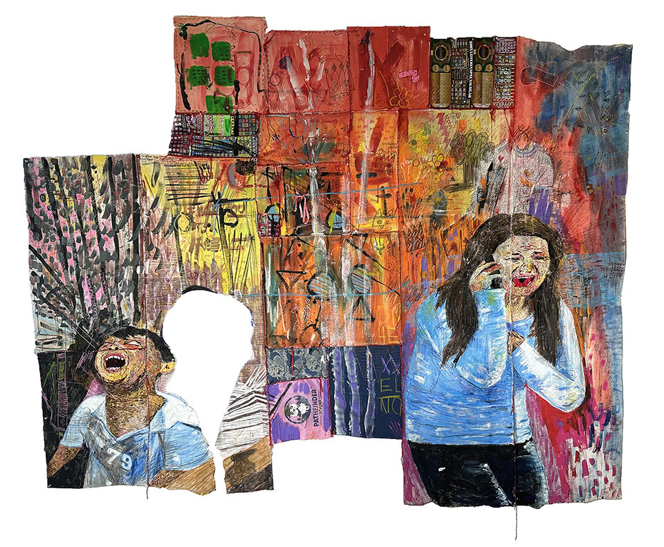 Mateo Gutiérrez, 'And I Feel Fine / Y Me Siento Bien (#6)', 2024-2025, hand-embroidered thread, acrylic paint, oil pastel, colored pencil, marker on mixed materials on tear-away stabilizer, nylon bags & lottery tickets.