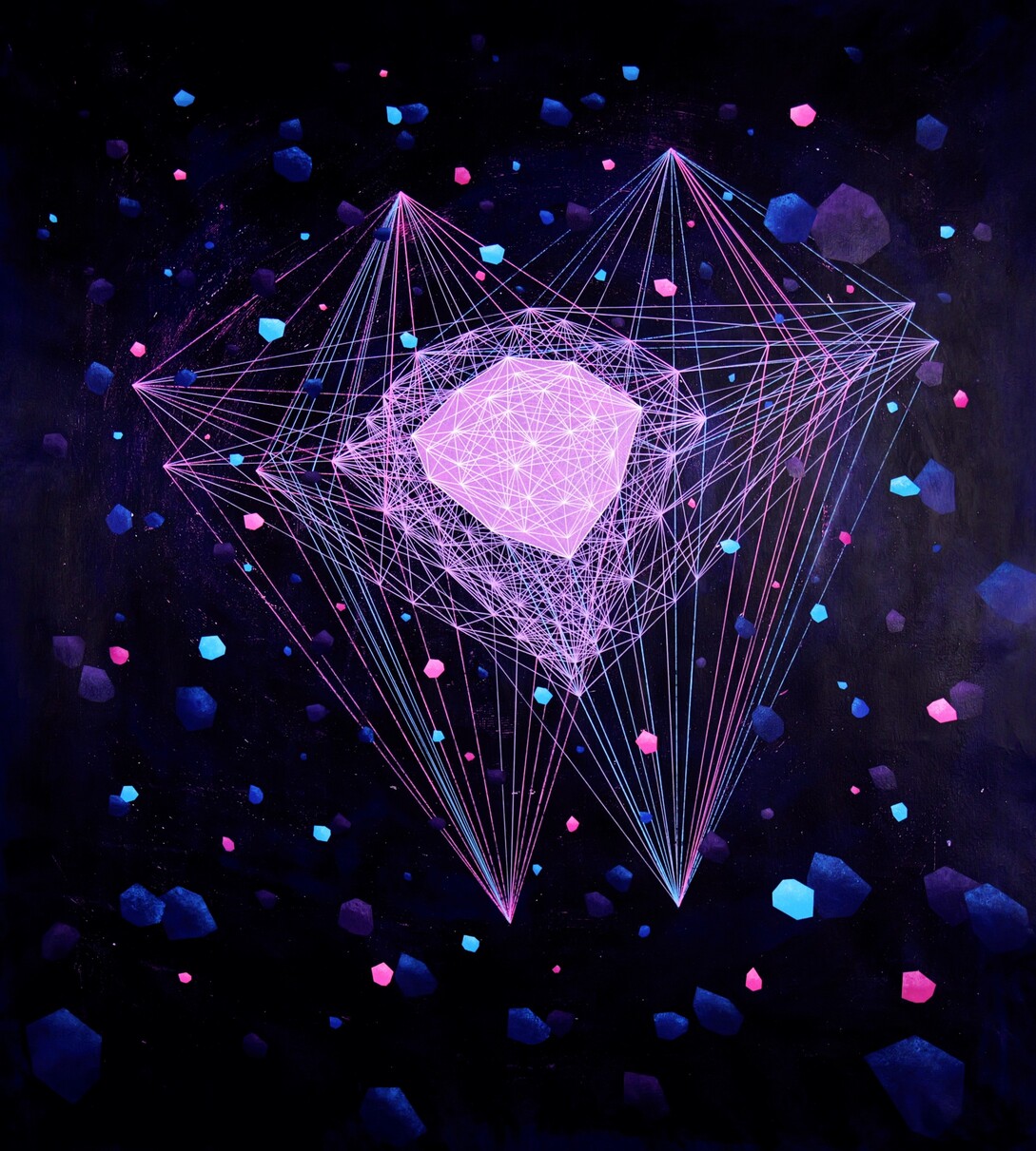 Bahar Taheri 'Love, Network Study', 2026. Acrylic and airbrush on canvas, 70 × 70